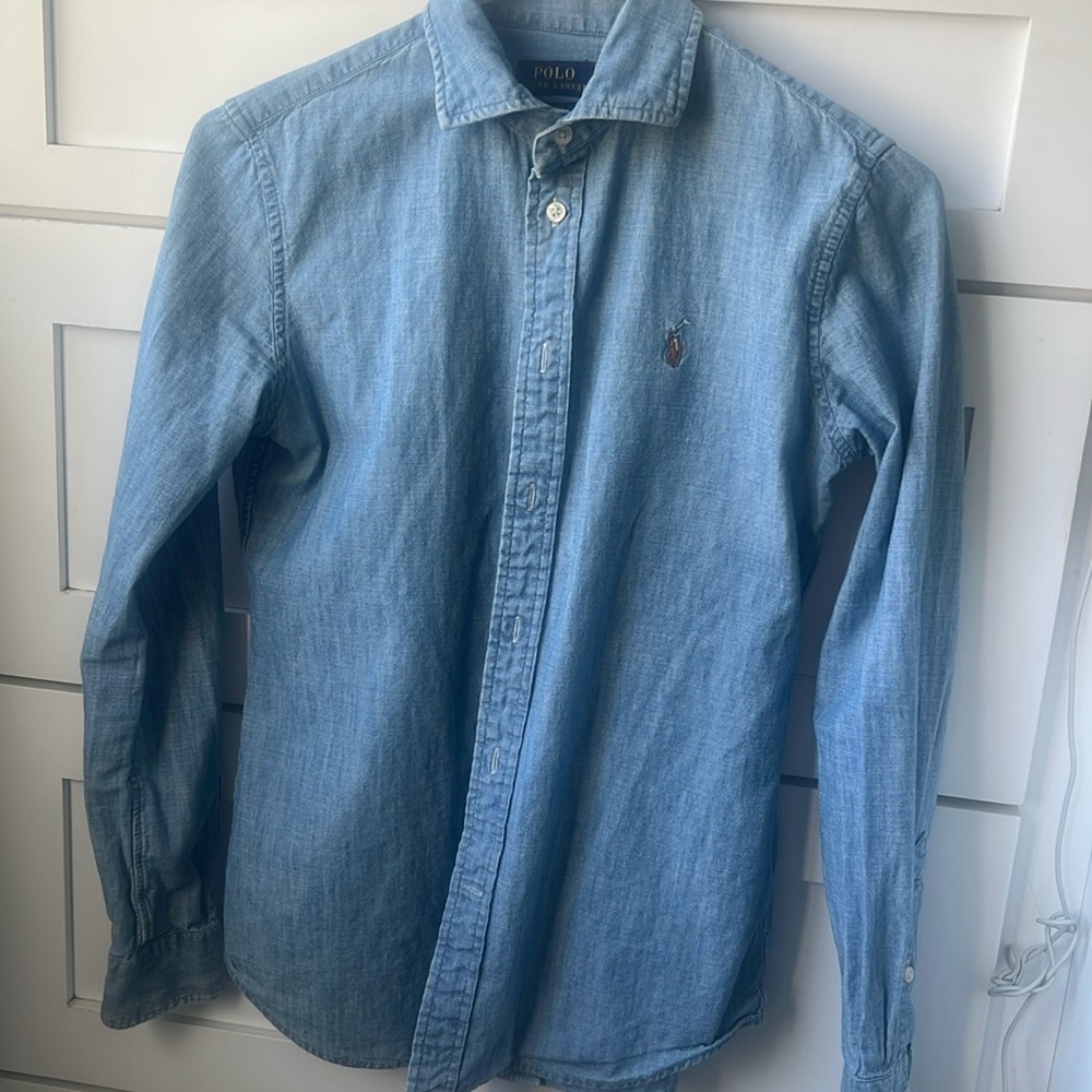 Ralph Lauren Polo Chambray Denim Button Down Slim Fit size 2 - 4, XS